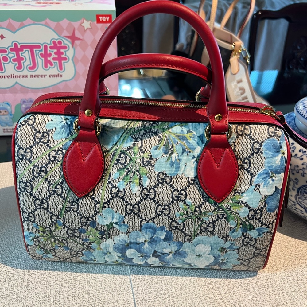 Gucci Floral Canvas Handbag with Red Accents